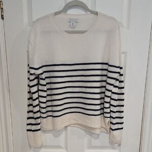 RachelZoe Striped Cream and Navy 2 Ply Cashmere Sweater Size L